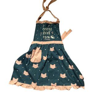 Coffee Right Meow Cat Navy Dot Apron with Pink Trim and Ties by Pantry